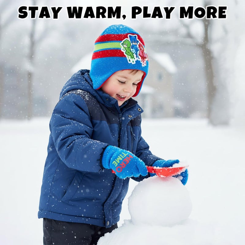 PJMASKS PJ Masks Winter Hat and 2 Pair of Gloves or Mittens Set (Age 2-7), Size Age 4-7, PJ Masks Glove/Blue - Image 5